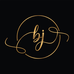 BJ Golden Initial Handwriting Minimalist Logo Design