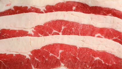 Close-up beef raw red steak on wooden board background.Meat texture.