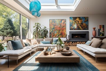 Modern and simple livingroom interior, suitable for catalog cover photos in magazines or advertisements. Generative AI