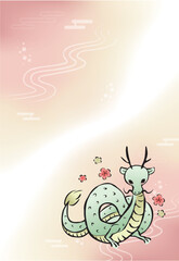 辰年の年賀状　辰と梅の花　縦