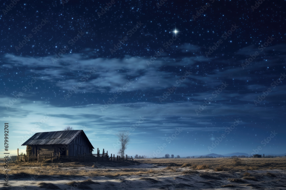 Wall mural christmas night. comet star in night starry sky of bethlehem. nativity scene. jesus christ birth. th