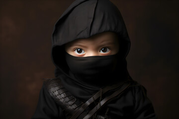 close up studio portrait of baby ninja - obrazy, fototapety, plakaty