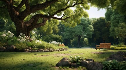 A tree in a peaceful garden, a place to find solace and inspiration