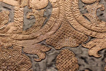 Close Up Of Catholic Dressage Embroidered With  Gold Thread In the Cathedral Of monreale, In The...