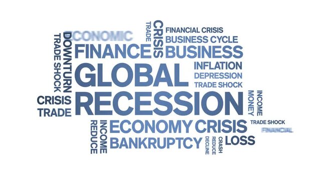 Global Recession animated tag word cloud;text design animation kinetic typography seamless loop.