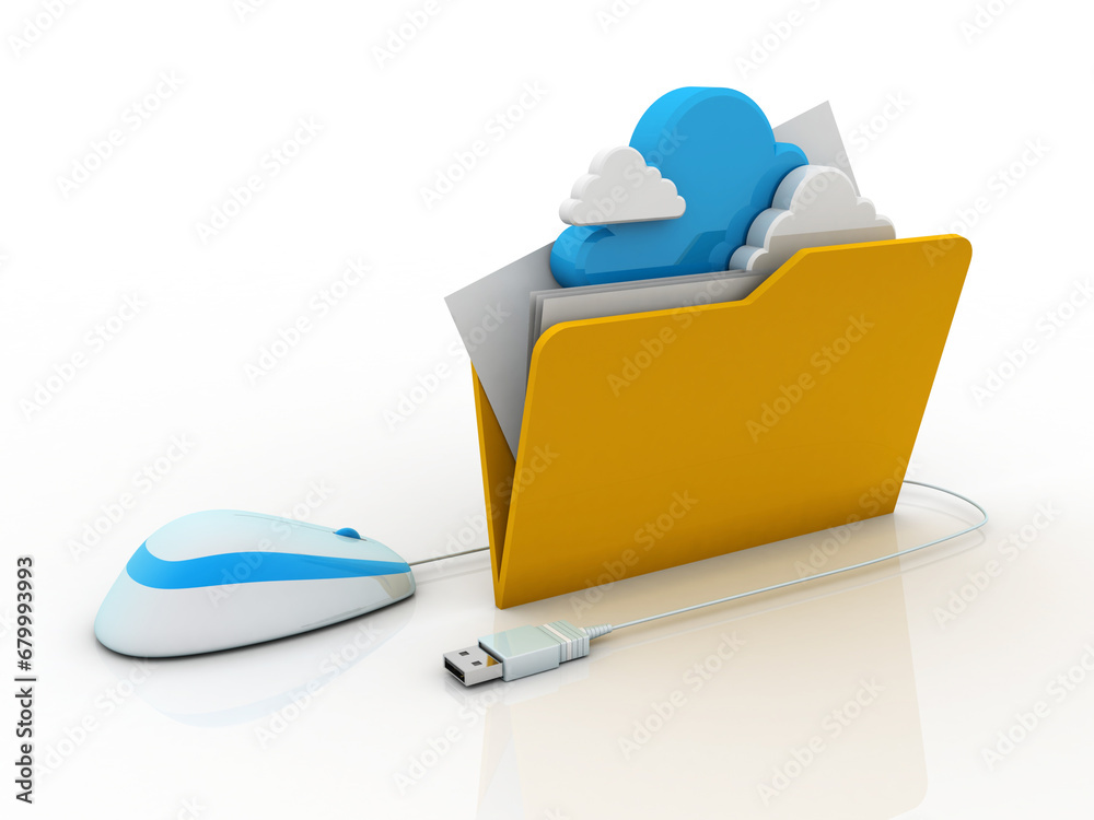 Poster 3d rendering cloud folder storage connected mouse