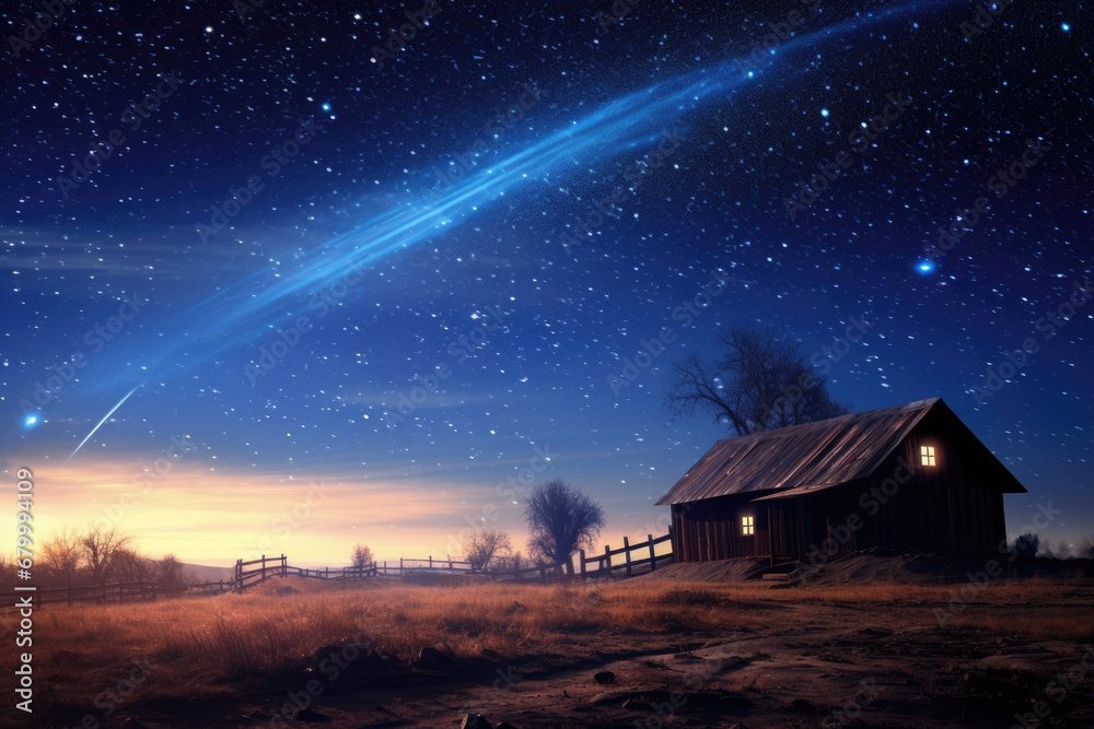 Wall mural christmas night. comet star in night starry sky of bethlehem. nativity scene. jesus christ birth. th