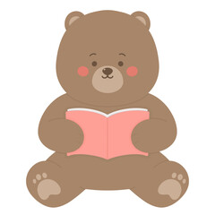 Brown bear reading a book 