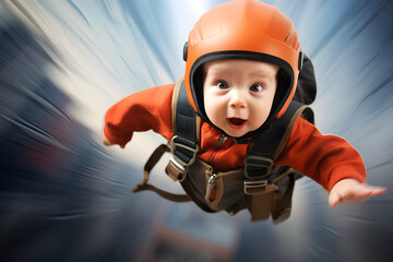 portrait of baby skydiving