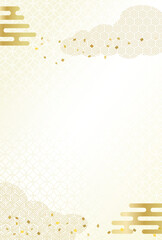 金色の和柄の雲、上品な年賀状やお正月の黒色の背景	