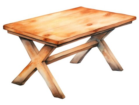 Wooden table , watercolor illustration isolated on white