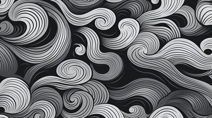 Fototapeta na wymiar Whimsical Monochrome Symphony A Mesmerizing Vector Seamless Pattern of Wavy Swirls and Doodle Bold Lines. AI generative.