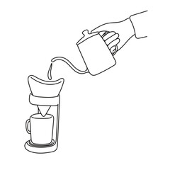 Hand pouring hot water on coffee ground with fillter illustration vector hand drawn isolated on white background
