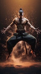 Fototapeta premium Design an illustration that depicts a flowing sequence of Warrior poses, highlighting the strength, focus, and graceful transitions involved in the Warrior series, AI generated