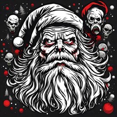 cartoon illustration of a zombie Santa Claus and splatters of blood at Christmas time - obrazy, fototapety, plakaty