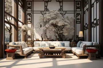 Schilderijen op glas Chinese style living room. © visoot