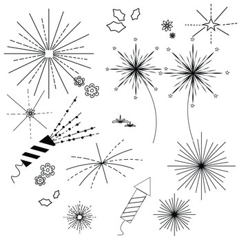 hand drawn fire work element design with white background.