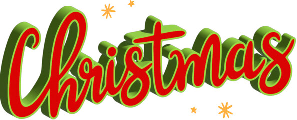 Christmas lettering 3d illustration isolated on transparent background