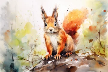 Fotobehang watercolor Squirrel Watercolor single squirrel animal Squirrel Wild Animal Illustration Hand Painted © PinkiePie