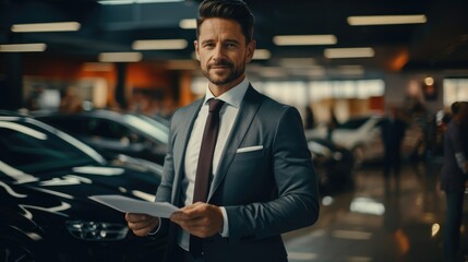 Sales person at a car dealership, Salesman, Auto business, Car sale, Deal.