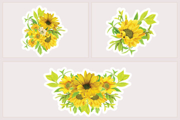 sunflower sticker and bouquet arrangement design