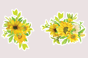 sunflower sticker and bouquet arrangement design