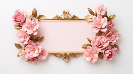 A gold frame with pink blooms on it