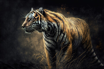 Image of tiger on dark background., Wildlife Animals.