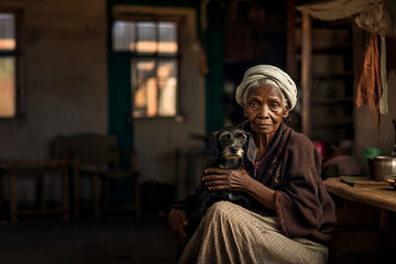black child smiling with a dog, quality photography, image sharp/in-focus image, shot with a canon...