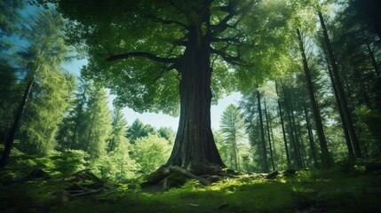 Obraz premium the grandeur of a towering tree deep in a forest