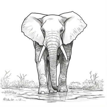 Cute elephant coloring page for kids. Animal coloring page