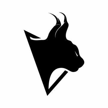 caracal head silhouette in triangle sport logo vector illustration on white background