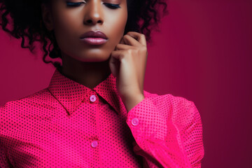 Fashion model against a vibrant pink background