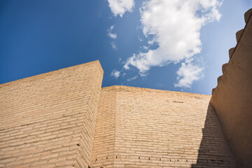 Ancient defensive walls of the city of Khiva in the Khorezm region, the brick walls have stood for...