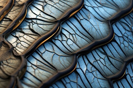 A close up of a butterfly wing with the delicate scales and veins rendered in stunning detail