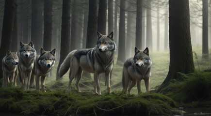 Fototapeta premium A pack of wolf on the forest from Generative AI