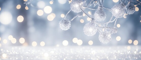 Magical background with fairy lights and bokeh for a silver themed festive feel. from Generative AI