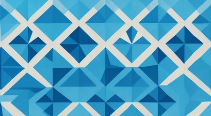  Retro inspired geometric pattern blue themed background from Generative AI