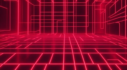Virtual cyber space background made of red neon grid lines from Generative AI