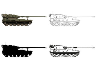 AHS Krab SET. Self-propelled artillery. Army weapons. Military armored vehicle. Detailed colorful PNG illustration. © Anton
