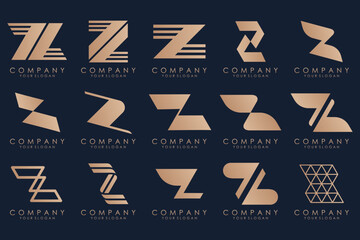 Set of abstract letter z logo design. icons for business of luxury elegant, simple with gold color