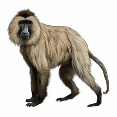 Baboon full body , black outline, natural colors ,comic drawing, on white background