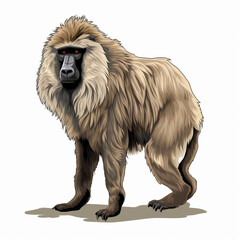 Fototapeta premium Baboon full body , black outline, natural colors ,comic drawing, on white background