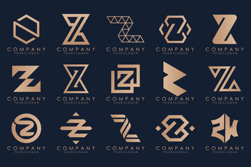 Set of abstract letter z logo design. icons for business of luxury elegant, simple with gold color