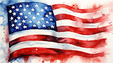 USA Watercolor Flag Expressive Patriotism in Artistic Splendor AI Generative