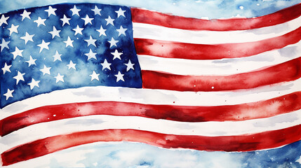 USA Watercolor Flag Expressive Patriotism in Artistic Splendor AI Generative