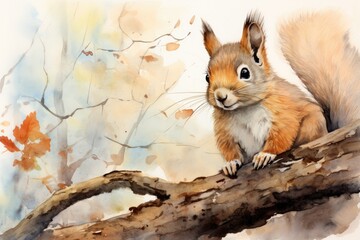 Fototapeta premium watercolor Squirrel Watercolor single squirrel animal Squirrel Wild Animal Illustration Hand Painted