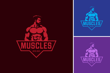 Muscle Logo Template: A design asset with a logo template suitable for fitness brands, gyms, personal trainers, and health-related businesses. - obrazy, fototapety, plakaty