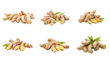 Collection of PNG. Ginger root isolated on a transparent background.