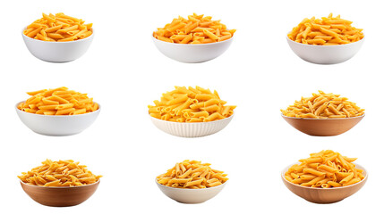 Collection of PNG. Penne rigate pasta isolated on a transparent background.